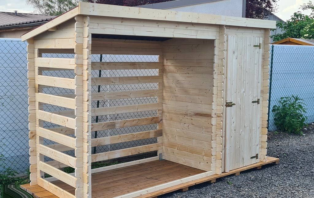 Abri-bûches bois brut 2 m² avec abri fermé – 3,29 x 1,22 m – Habrita