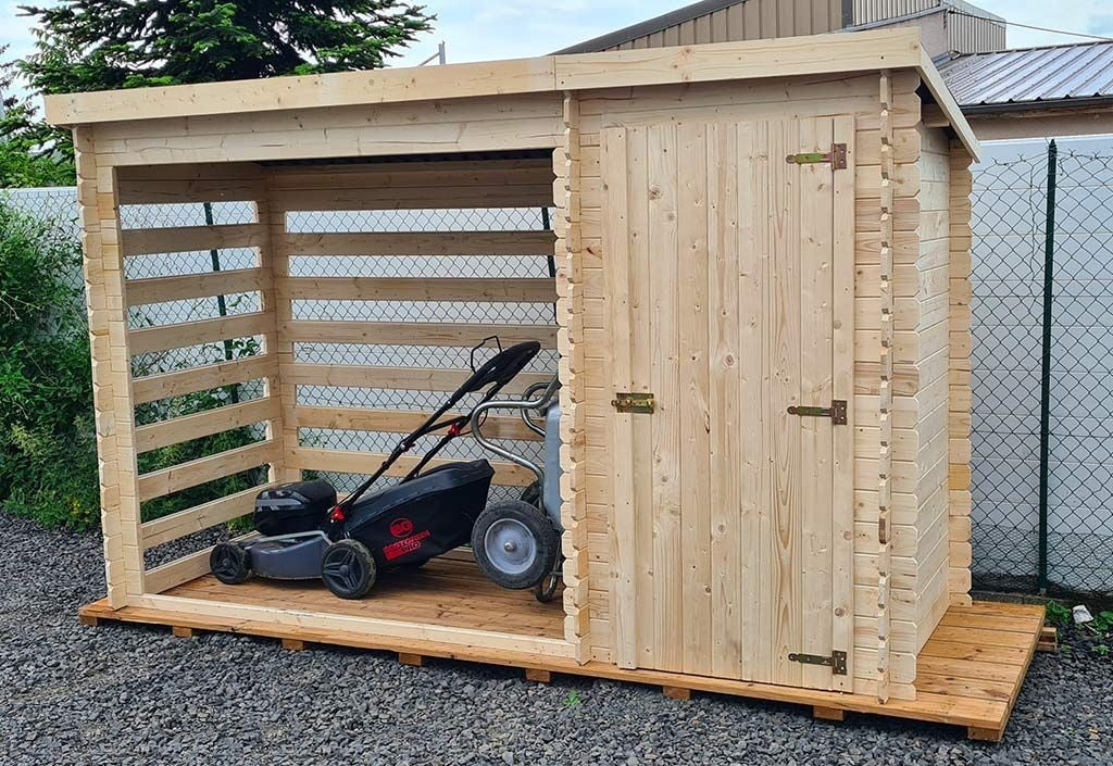 Abri bûches en bois brut – 4,5 x 1,1 m – Hauteur 2 m – Timbela