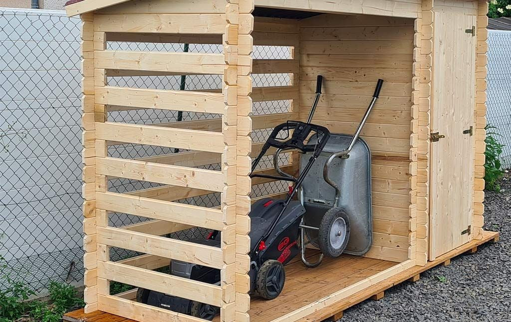 Abri-bûches bois brut 2 m² avec abri fermé – 3,29 x 1,22 m – Habrita