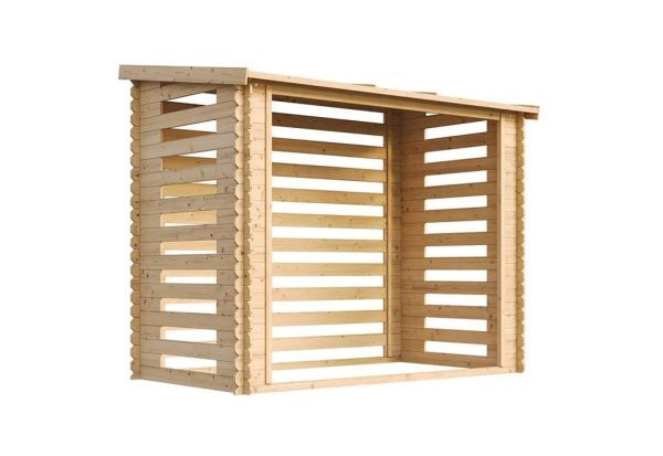 Abri bûches + remise fermée en bois brut – 3,5 x 1,3 m – Hauteur 2 m – Timbela