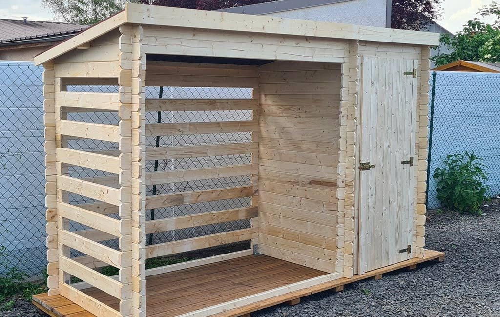 Abri bûches en bois brut – 4,5 x 1,1 m – Hauteur 2 m – Timbela